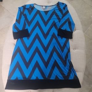 STAR VIXEN 1X Blue Black Women's Plus Size Tunic Top Shirt Blouse Chevron